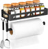 Paper Towel Holder with Shelf, Kitchen/Bathroom Paper Holder, Spice Rack with 2 Hooks, Self-Adhesive & Drilling
