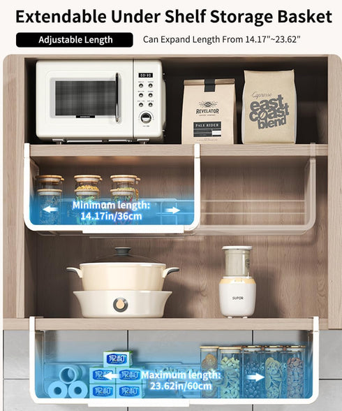 Counter 1 Pack) Expandable Under Shelf Basket Organizer, Under Shelf Storage, Hanging Baskets Under Cabinet for Pantry