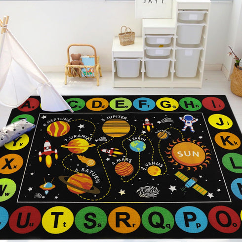 Capslpad Black Outer Space Kids Play Rug ABC Alphabet Kids Play Mat