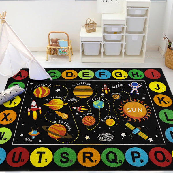 Capslpad Black Outer Space Kids Play Rug ABC Alphabet Kids Play Mat