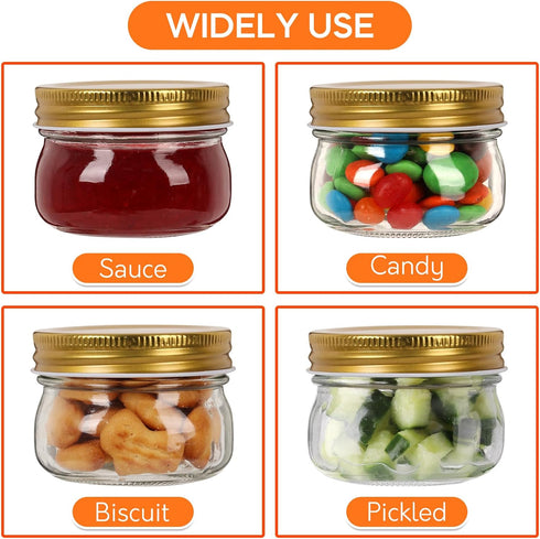 Mcupper 4 oz 24 Pack 30 Mason Jars With Gold Lids, Regular Mouth Canning Jars for Jam, Honey, Yogurt, Spices, Snacks