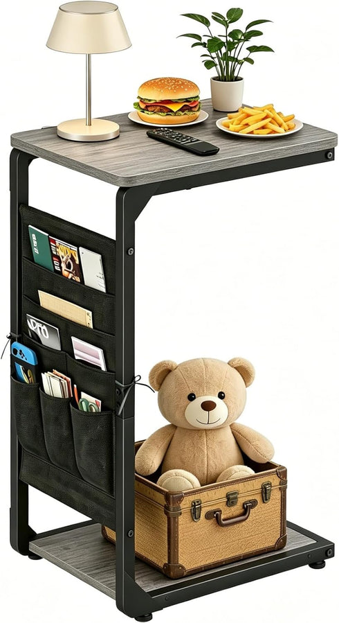 Vovonusy Wood Pedestal Small TV Trays for Eating, C Shaped End Table Storage