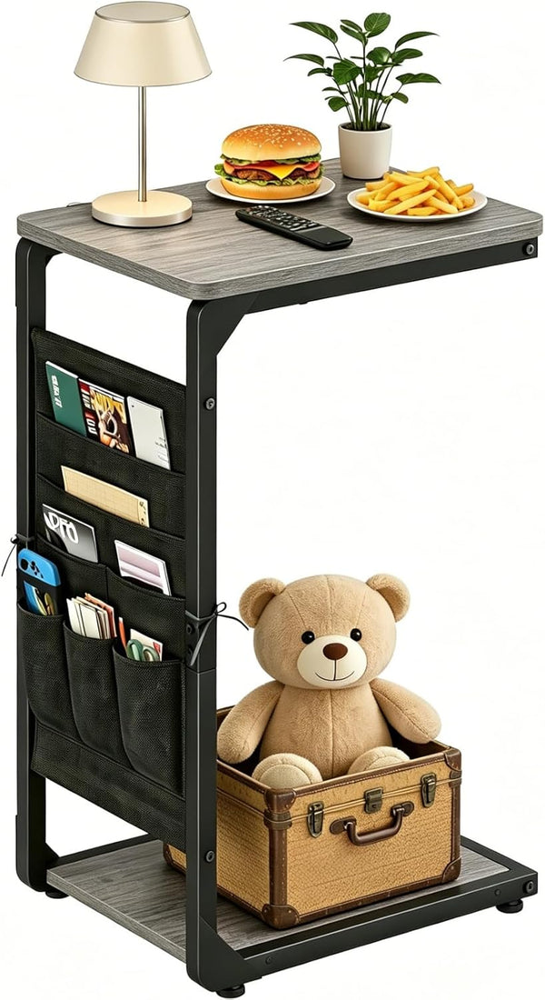 Vovonusy Wood Pedestal Small TV Trays for Eating, C Shaped End Table Storage