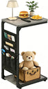 Vovonusy Wood Pedestal Small TV Trays for Eating, C Shaped End Table Storage