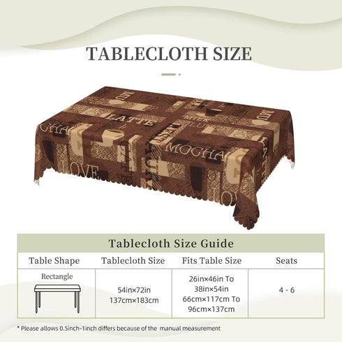 ZYPHORIEL 54 72 Inch Coffee Theme Rectangle Tablecloths Latte Coffee Table Cloths Dacorative Kitchen Dining Tablecloth