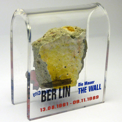 Original Piece of the Berlin Wall - Authentic Souvenir Mounted in Acrylic Display (Small 2"X2", Divided City)