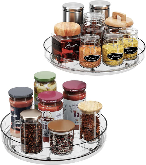 LAMU 2 Pack Lazy Susan Turntable Organizer, 10''/10.6'' Kitchen Pantry Organizers and Storage, Clear