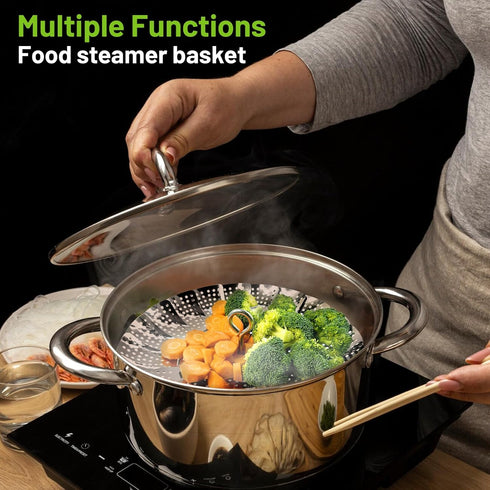 Vegetable Steamer Basket, Premium Stainless Steel - Folding Expandable Steamers Fits Various Size Pot (Extra Large 6.5"