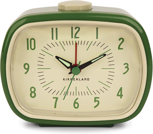 Kikkerland Retro Alarm Clock, Vintage Decor for Bedroom, Nightstand, or Office, Battery Operated, Green