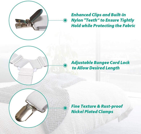 2 Sets Bed Sheet Holder Straps, Fasteners for Bedsheet Holders