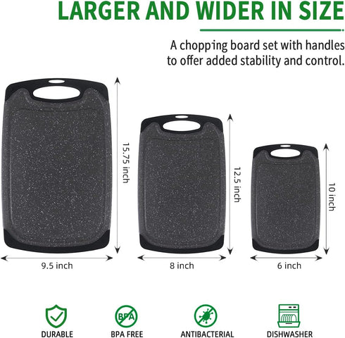 Pak Cutting Boards Set, Chopping Board, Plastic Cutting Boards for Kitchen Dishwasher Safe BPA Free, Large Cutting Board, Cutting Boards for Kitchen, Meat Cutting Board, Slip Resistant, Juice Grooves by Pak