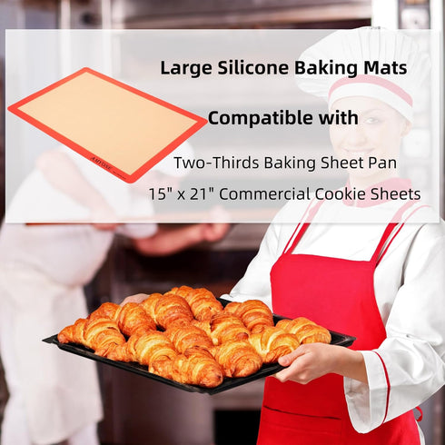 Silicone Baking Mats for 2/3 Size Pan, Non-Stick Baking Sheet Liners for Cookies, Pastries, 15 x 21-inch