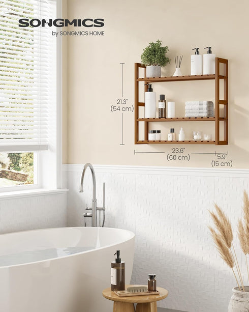3-Tier 5.9 23.6 21.3 Inches, UBCB013K01 SONGMICS Bamboo Bathroom Shelf, Adjustable Plants Rack, Wall-Mounted or Stand