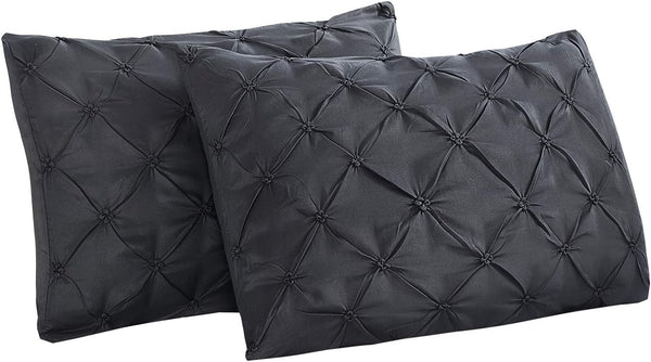 Vaulia Lightweight Microfiber Decorative Pillow Shams, Standard Size 20"x 26", Black Color, 2 Pack, Pinch Pleat Design