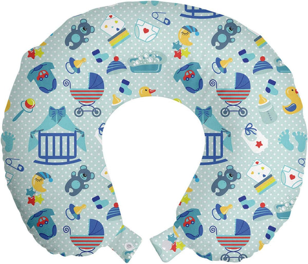 Ambesonne Cartoon Travel Pillow Neck Rest, Sleep Crescent Moon Pacifier Star Polka