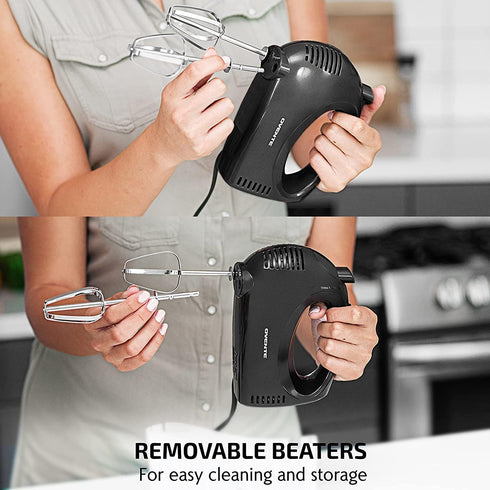 OVENTE 5-Speed Electric Hand Mixer, Stainless Steel Mixing Whisk, Portable & Lightweight 150W Motor, Black HM151B
