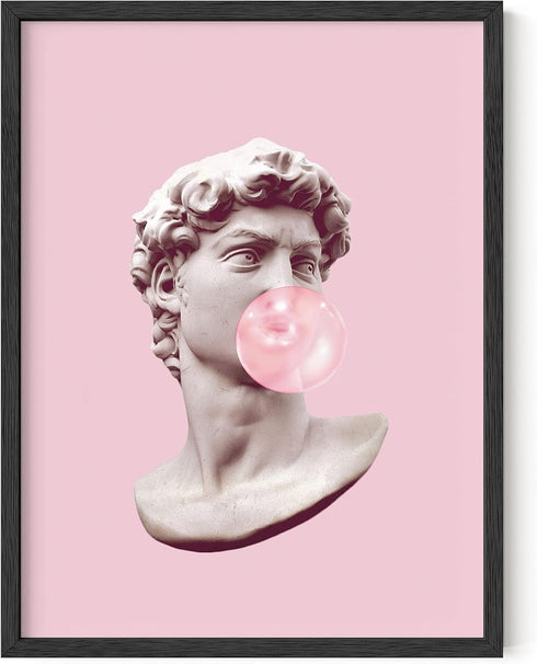 HAUS AND HUES David Bubble Gum Pop Art Poster - Pink Wall Decor, Unframed 12” x 16” Pictures for Room Aesthetic