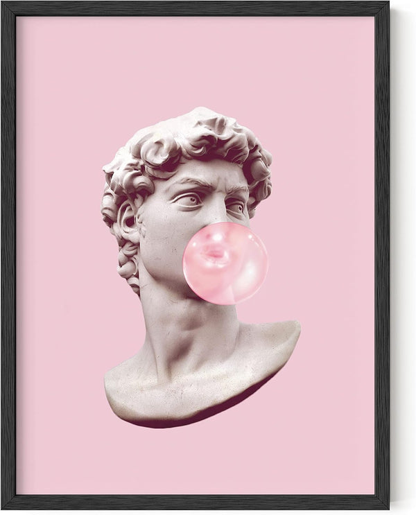 HAUS AND HUES David Bubble Gum Pop Art Poster - Pink Wall Decor, Unframed 12” x 16” Pictures for Room Aesthetic