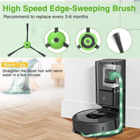 Replacement Parts for i'Robot Roomba i3 i7 E5 j7 i4 i7+ i3+ i4+ i6 i6+ i8 i8+ E6 E7, 2 Set Rubber Brushes & 8 HEPA