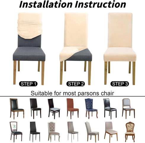 Set 6,Stretch Velvet Dining Chair Covers,Dining Room Chair Covers of Kitchen Chair Cover,Soft Washable Dining Chair