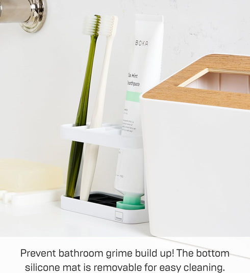 YAMAZAKI home Toothbrush and Toothpaste Holder - White, One Size for Bathroom Countertop