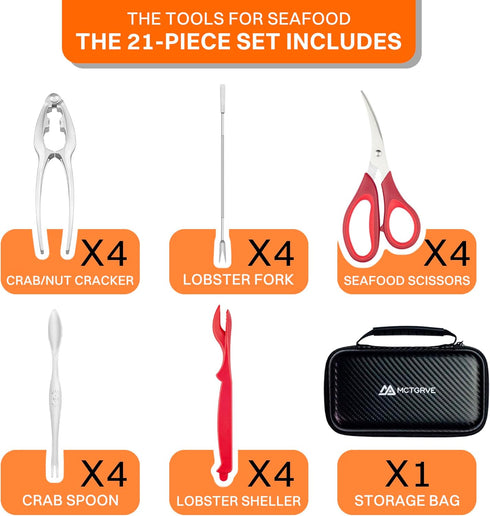 MCTGRVE Tools21-piece Set 4 4 4 4 4 1 Set Crab Crackers and Seafood Tools includes Crab Crackers, Lobster Shellers