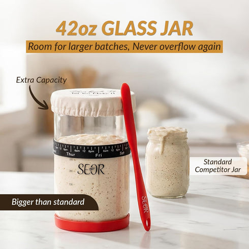 42oz SEOR Premium Sourdough Starter Kit Glass Jar Complete Sourdough Bread Baking Supplies with Banneton Proofing