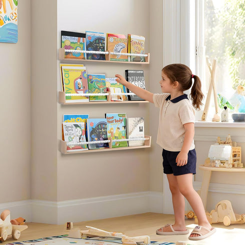 birola Bookshelf,Set 3 3) Nursery of White Wood Floating Bookshelf for Kids,Nursery Shelves for Wall,Bathroom Decor