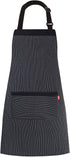 Aprons for Women and Men, Kitchen Chef Apron with 2 Pockets, Adjustable Bib Apron, Black/White Pinstripe