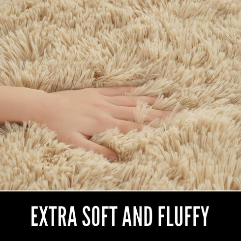 2.6' 5.3', LOCHAS Bedroom Rug x Beige Fluffy Shaggy Area Rug for Bedroom Bedside, Soft Oval Throw Rugs Carpet for Kids