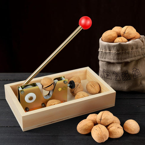 Nizodo 4 NutCracker Tool Heavy Duty Nut Cracker with Wooden Base Adjustable Nut Tongs Manual Nut Crackers for All Nuts