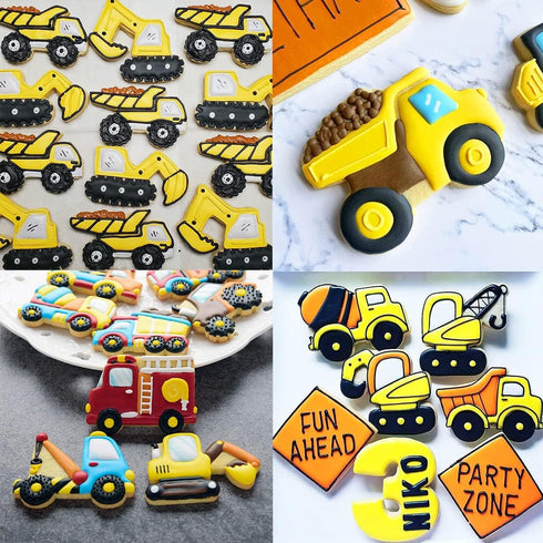 Set 8 Bulldozer Construction Truck Cookie Cutter of - Cement Mixer Dump Truck Pickup Truck Crane Excavator Forklift