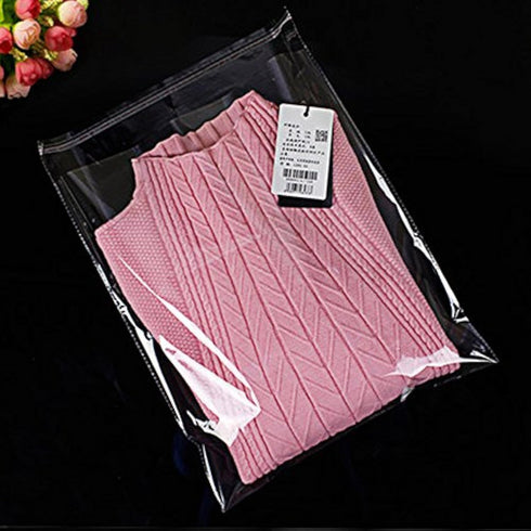 J-Beauty Clear Apparel Bags – Self Seal Flap for T-Shirt, Clothes, Party Wedding Gift Bags (100 Pcs) – 15.5 x 11.5 Inch.