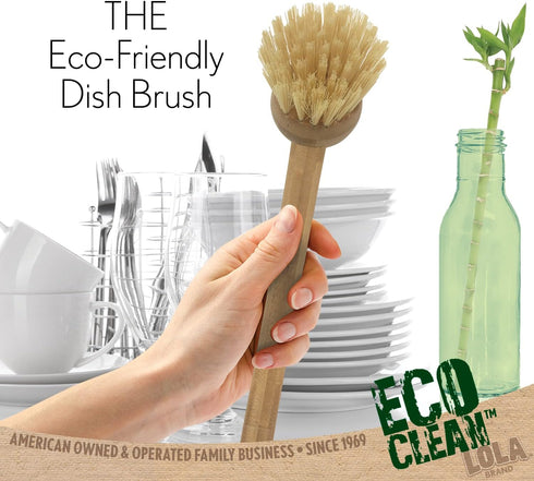 1 LOLA Eco Clean Bamboo Dish Brush, Multi Purpose, Sustainable Ergonomic Renewable Bamboo Handle, Fibers are Recycled