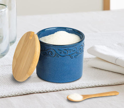 Sugar Bowl With Lid And Spoon Ceramic Sugar Jar Blue Sugar Cube Container Sugar Jar With Spoon Sugar Container With Spoon Sugar Dish With Lid And Spoon Sugar Cube Holder by dgudgu