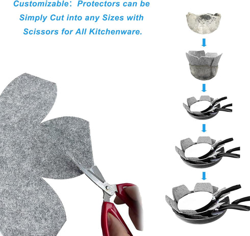 6 Pack Pot and Pan Protectors in 3 Sizes, Anti-Slip Dividers for Stacking, Protecting Pads for Cookware