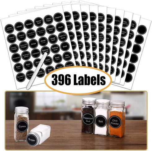 SWOMMOLY 32 396 Set, Countertop, Spice Rack Organizer with Glass Spice Jars, Spice Labels, Chalk Marker and Funnel