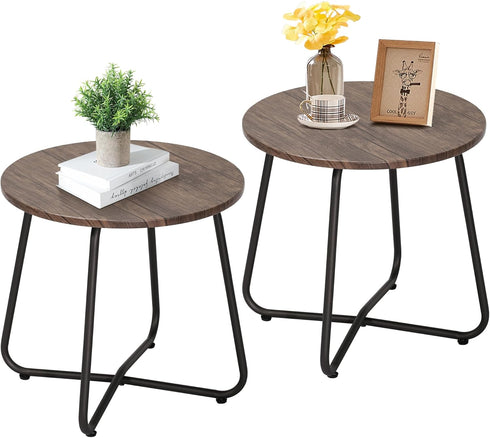 Table,17.7 inch VECELO Outdoor Side Patio Small Round End Table,Waterproof Wood Table with Weather Resistant Steel