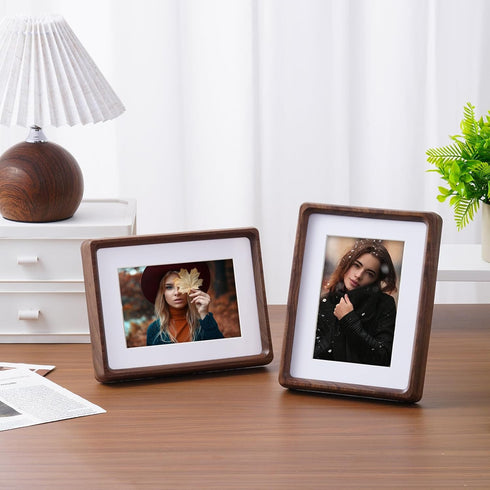 6x8 inch, 4x6 inch, 8x6 inch Wooden Photo Frame with Mat to fit Photo Natural Walnut Wood Small Picture Frames