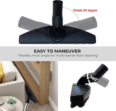 Upgraded Hardwood Floor Attachment with Flexible Brush Head & Horse Hair Soft Bristles for Vacuum Cleaners