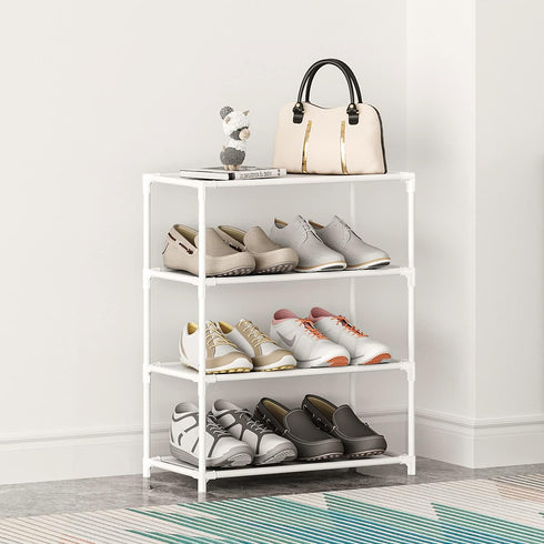 Vockot 6-8 4-Tiers Closet(White) Small Shoe Rack Pairs Sturdy Shoe Shelf Narrow Stackable Shoe Organizer,Lightweight