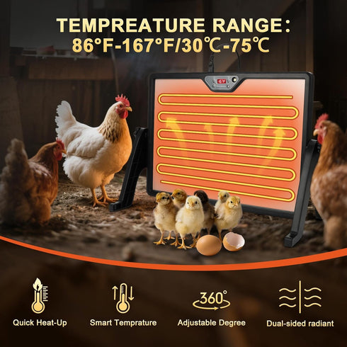 Yaobuld 180W Smart Chicken Coop Heater with Remote Control Low Energy Consumption, Dual-Mode Heating for Winter Poultry