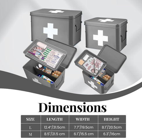 33 21 19 cm, 5 Flexzion Medicine Box, Home Pharmacy Box, x x Metal Medication Storage Box for Emergency, First Aid