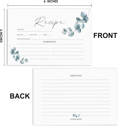 Set of 50 Premium Double Sided Recipe Cards - 4x6 Inches Thick with Plenty of Writing Space for Bridal Shower,