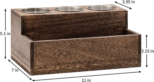 Rustic Wooden Hair Dryer Holder - Hair Tools Organizer with 3 Circular Holes and 1 Compartment for Bathroom Vanity