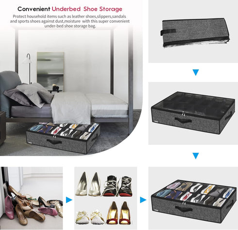 Onlyeasy Sturdy Under Bed Shoe Storage Organizer, Set of 2 for 12 to 24 Pairs with Clear Window