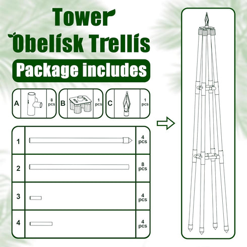 4FT 16mm Obelisk Trellis for Climbing Plants Outdoor, Rust-Proof Extra Thickened Plastic-Coated Metal Pipes, Indoor