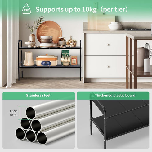 2-Tier 8 2-Tier 8 Expandable Under Sink Organizer, Removable Plastic Boards, Tool-Free Installation (Black, Boards)