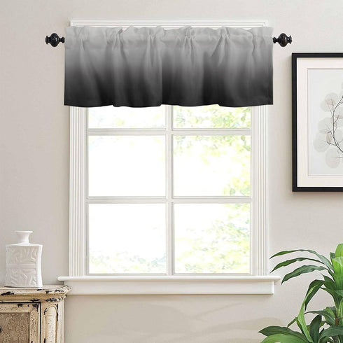 Valance Curtain for Kitchen, Ombre Black Grey Window Valance for Living Room, Rod Pocket Valances for Bedroom
