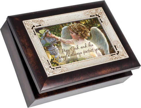 Cottage Garden May God and His Angels Burlwood Jewelry Music Box Plays